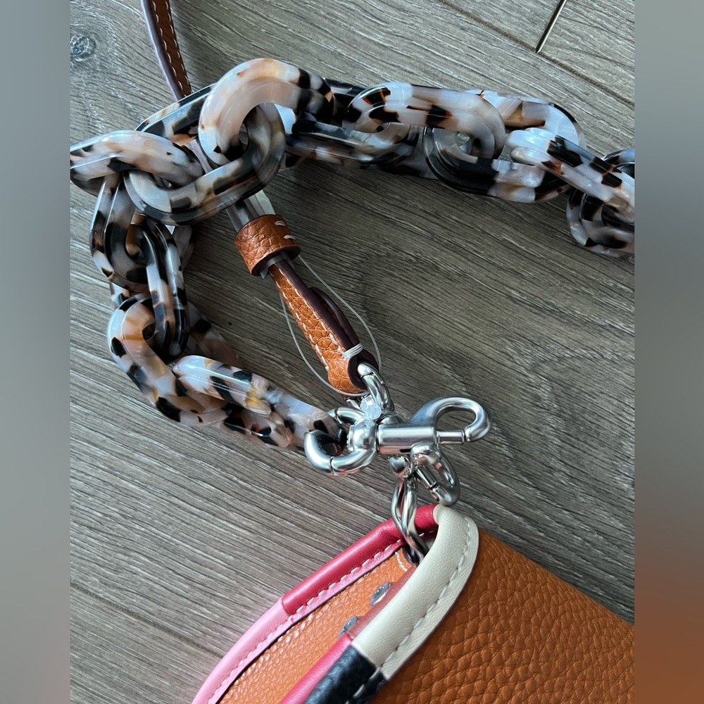 Coach Pebbled Leather Colorblock Saddle Crossbody Bag - Brown/Pink - Picture 12 of 15